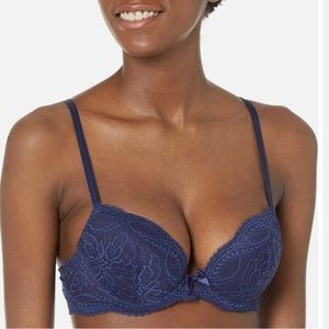 Simone Perele Eden Push Up Bra Moulded Cup Lace 36B Navy Blue